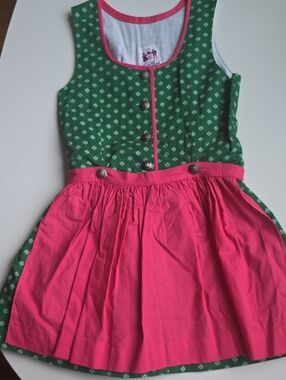 Isola Green and Pink Sleeveless Cotton GIRLS Dirndl German Dress